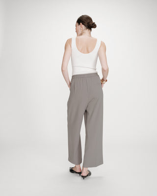 Pantalon fluide jambe large taille mi-haute kaki Noblesse