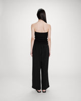 Pantalon fluide jambe large taille mi-haute noir Noblesse