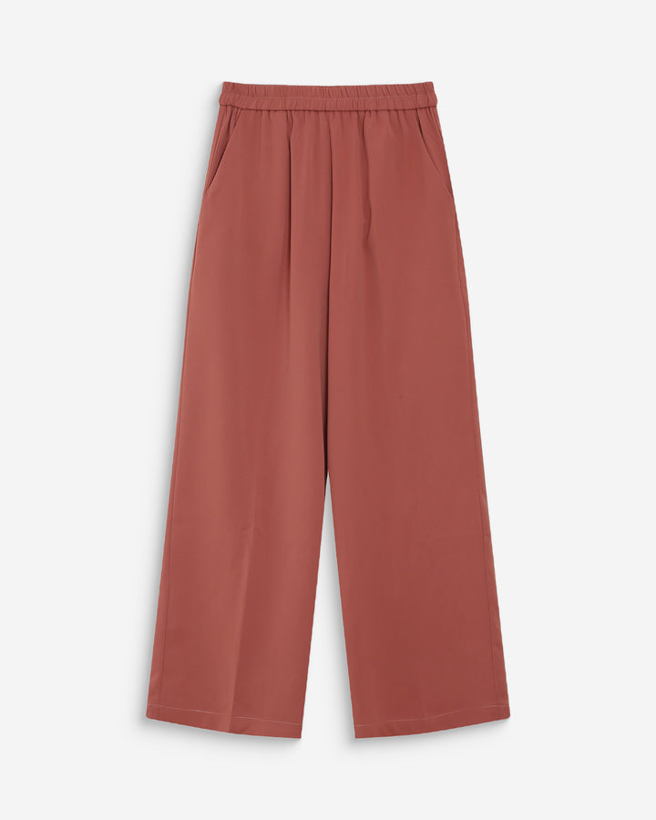 Pantalon fluide jambe large taille mi-haute terracotta Noblesse