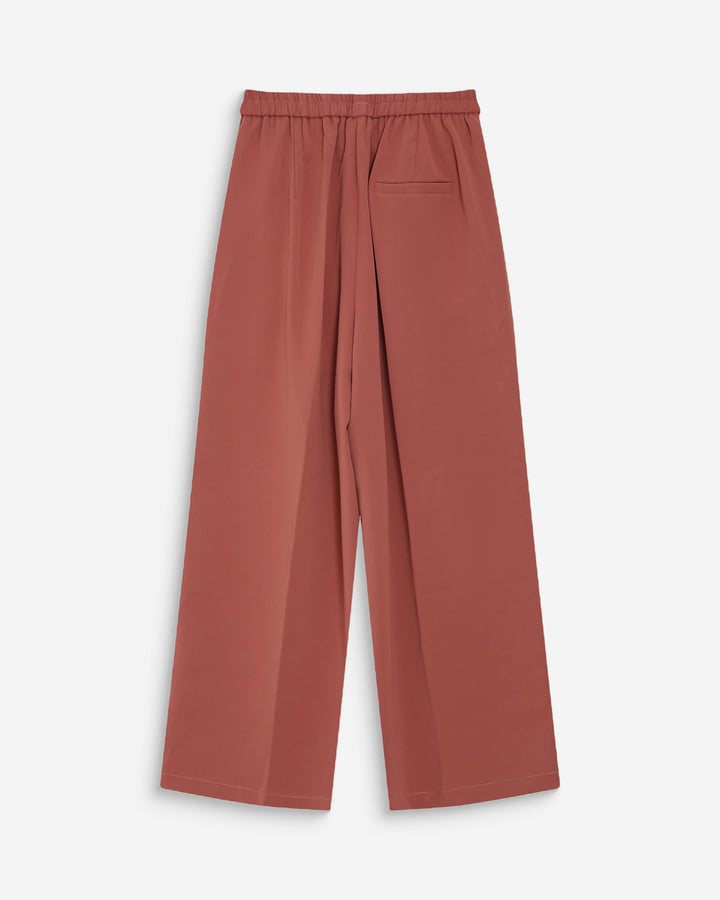 Pantalon fluide jambe large taille mi-haute terracotta Noblesse