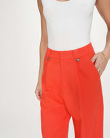 Pantalon tailleur droit taille mi-haute à plis sanguine Pierre