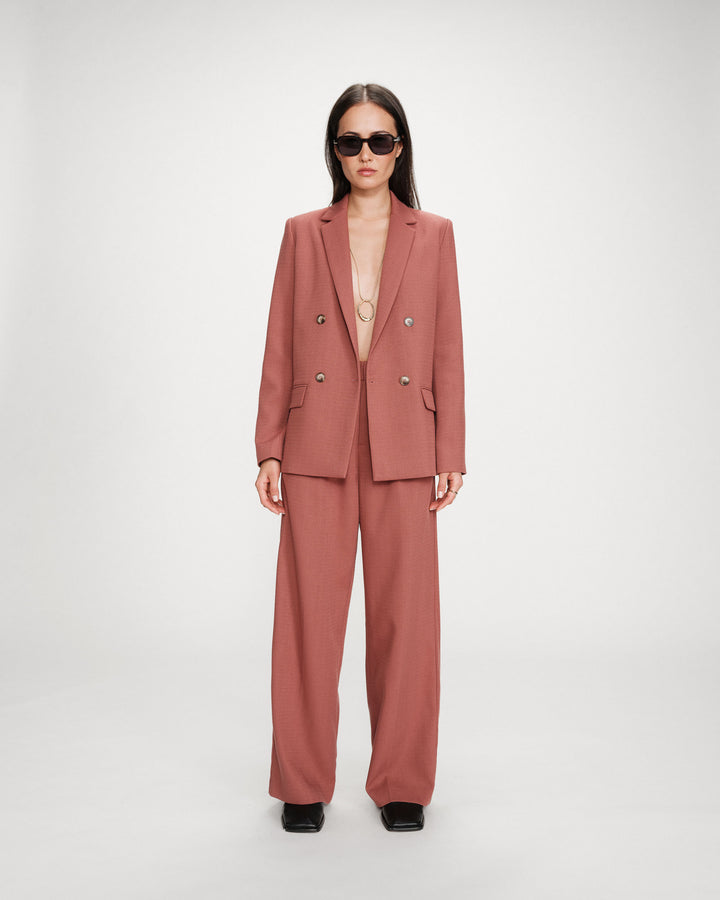 Pantalon tailleur droit taille mi-haute à plis terracotta Pierre