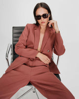Pantalon tailleur droit taille mi-haute à plis terracotta Pierre