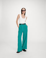 Straight tailored pants with pleats vert Pierre