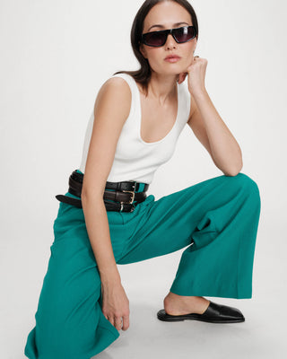 Straight tailored pants with pleats vert Pierre