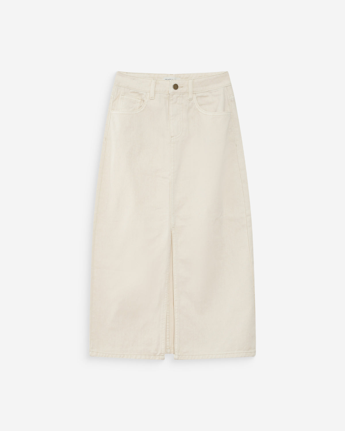 Jupe longue en denim taille haute fente devant ecru Varenne
