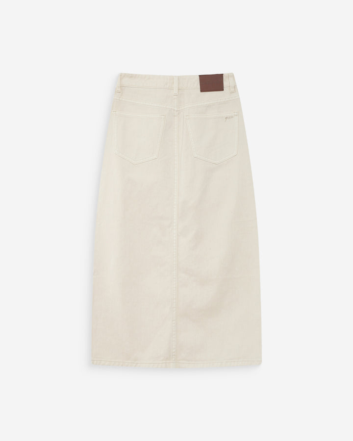 Jupe longue en denim taille haute fente devant ecru Varenne