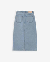 Jupe longue en denim taille haute fente devant skyblue Varenne