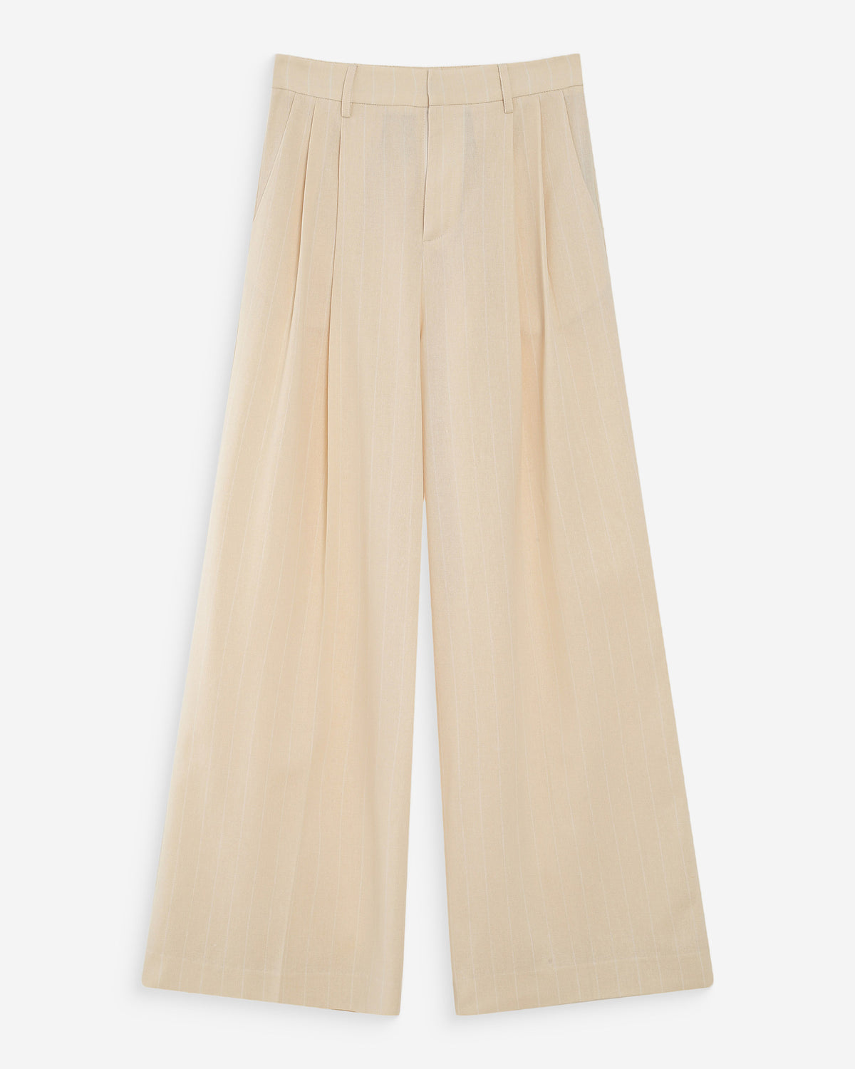 Pantalon tailleur droit en lin à fines rayures vanille Very