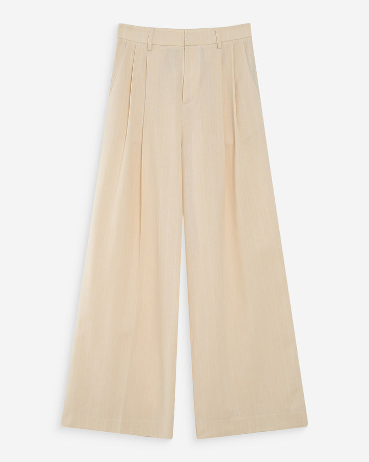 Pantalon tailleur droit en lin à fines rayures vanille Very