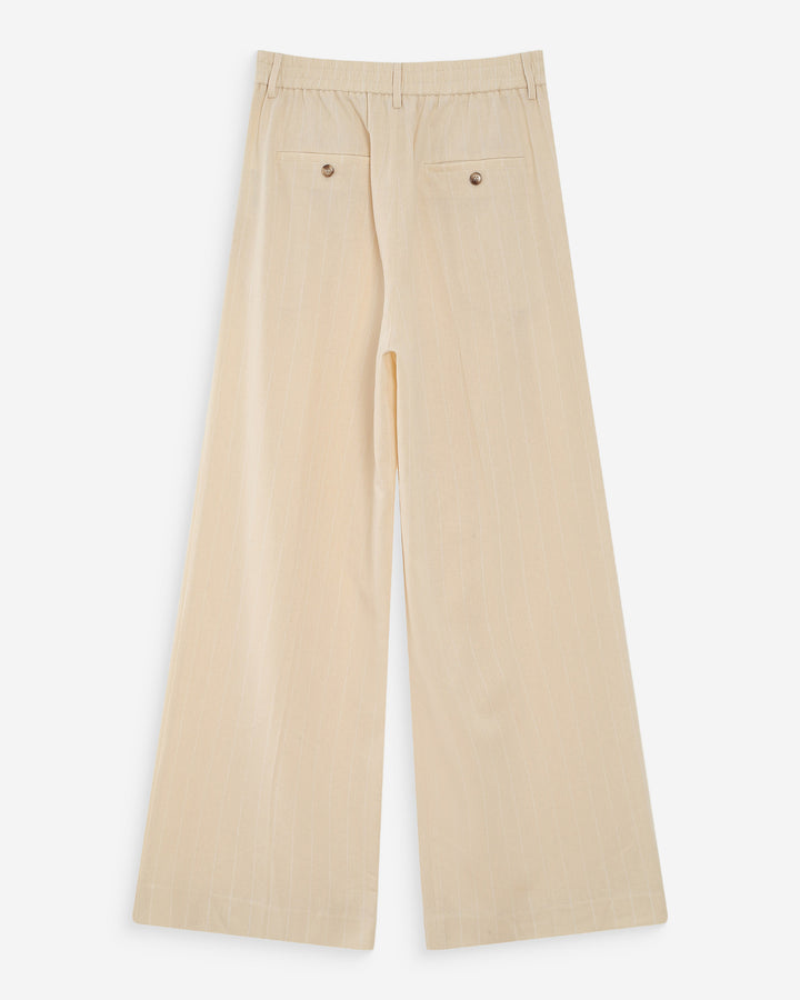 Pantalon tailleur droit en lin à fines rayures vanille Very
