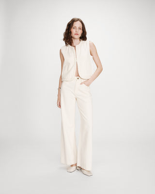 Jean large taille haute ceinture tressée ecru Jaden