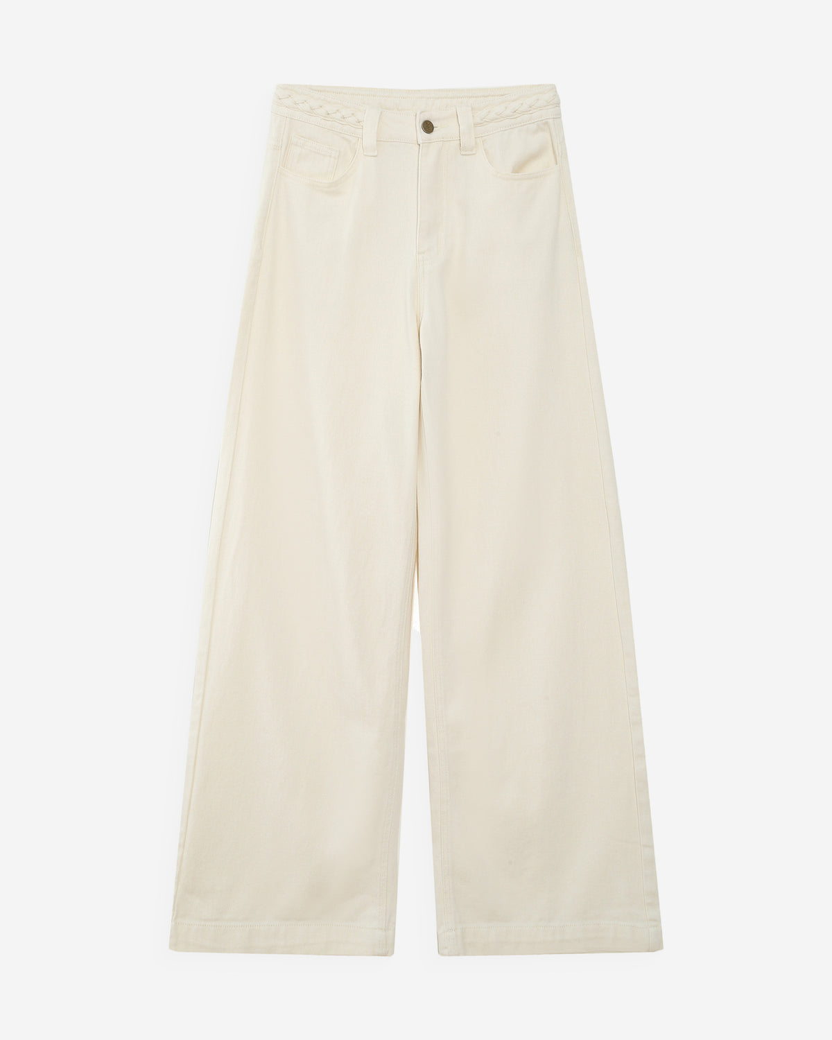 Jean large taille haute ceinture tressée ecru Jaden