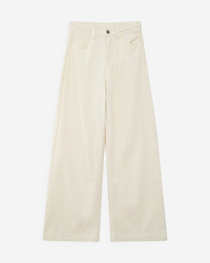 Jean large taille haute ceinture tressée ecru Jaden