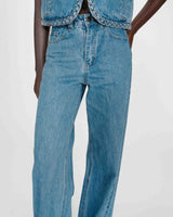 Jean large taille haute ceinture tressée lightblue Jaden