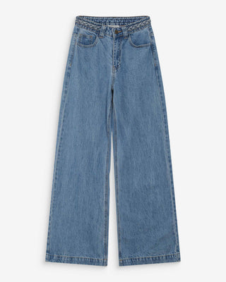Jean large taille haute ceinture tressée lightblue Jaden