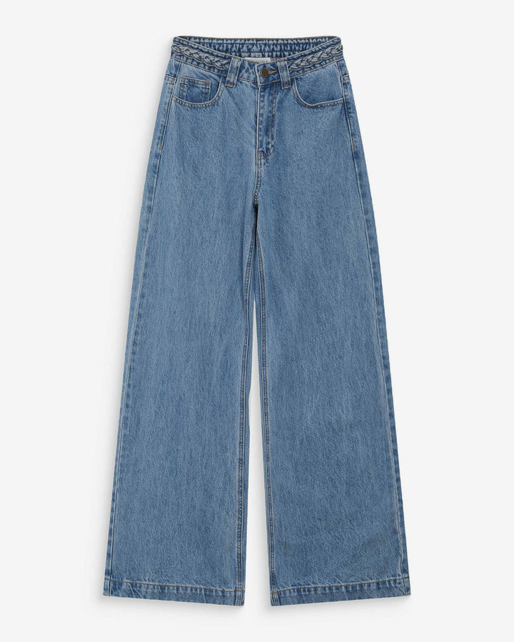 Jean large taille haute ceinture tressée lightblue Jaden