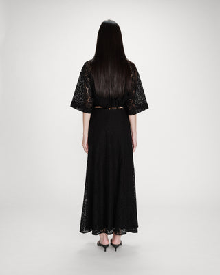 Jupe longue en dentelle évasée noir Visenya