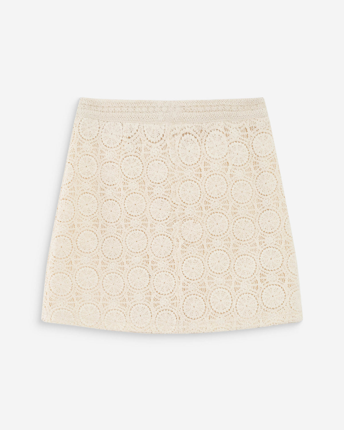 Falda corta recta de crochet bohemia ecru Victoria