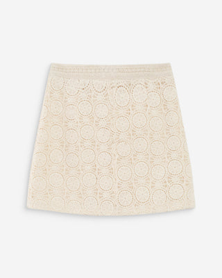 Jupe courte droite en crochet bohème ecru Victoria
