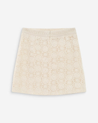 Jupe courte droite en crochet bohème ecru Victoria