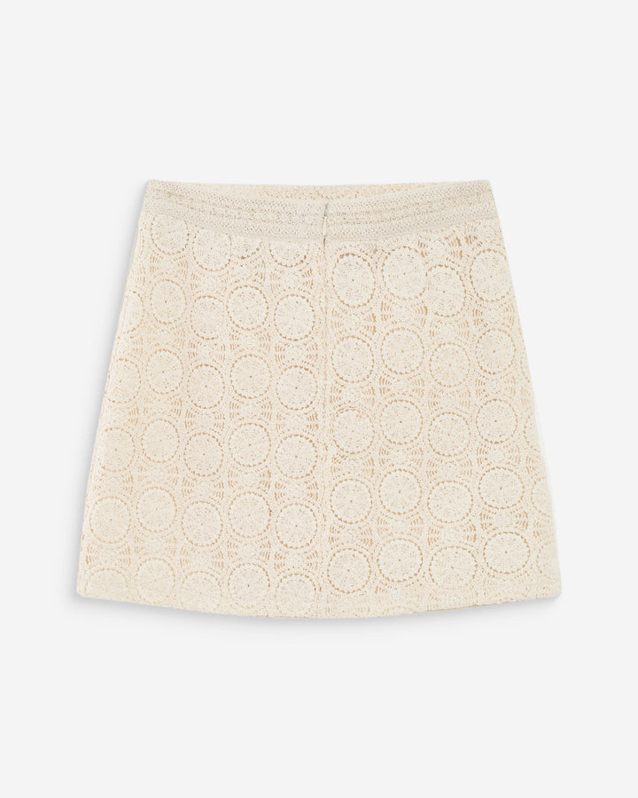 Falda corta recta de crochet bohemia ecru Victoria