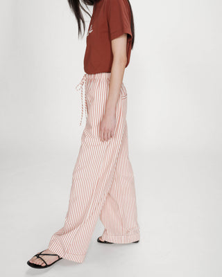 Pantalon à rayures large taille réglable à cordon corail Volute