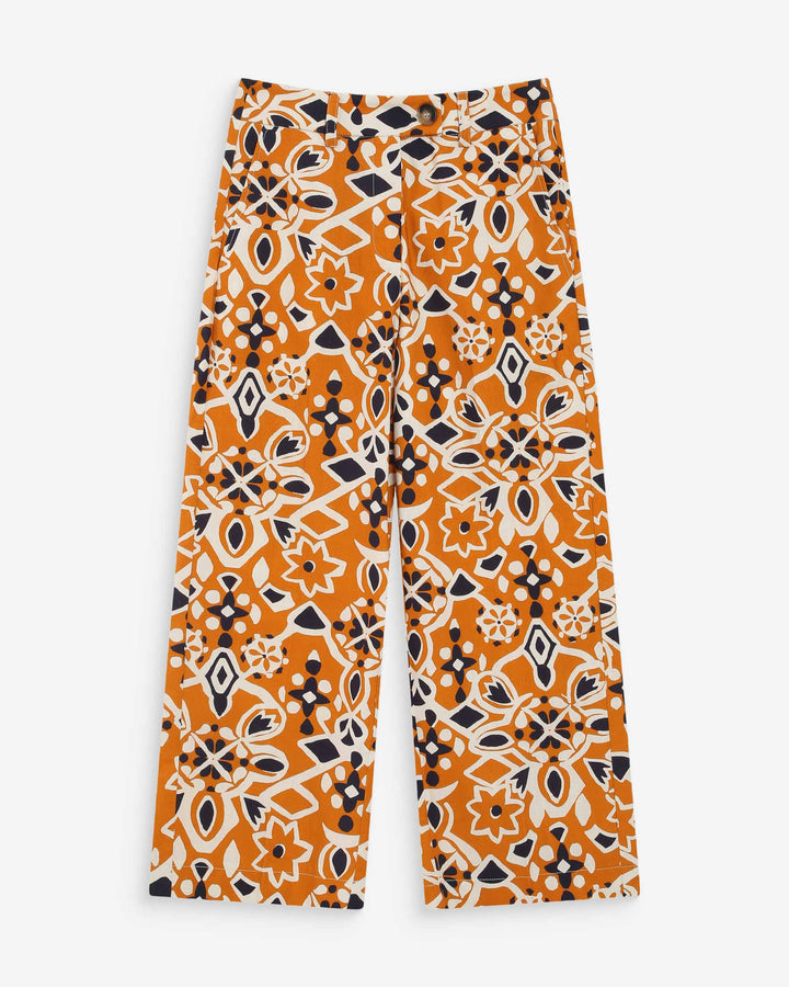 Pantalon 7/8e taille haute droit à motifs cognac Varsy