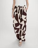 Pantalon large taille ajustable motif graphique chocolat Veni