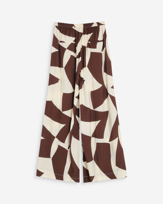 Pantalon large taille ajustable motif graphique chocolat Veni