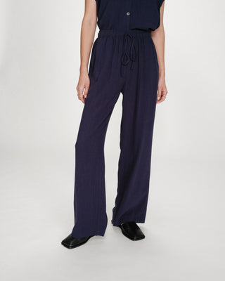 Pantalón amplio de lino de tiro alto marine Raven