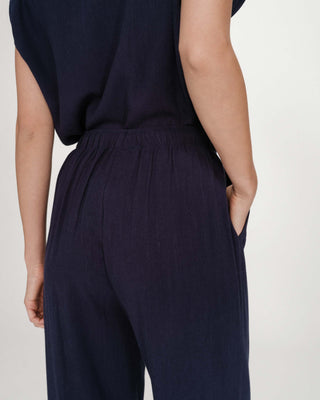 Pantalón amplio de lino de tiro alto marine Raven