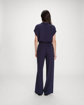 Pantalón amplio de lino de tiro alto marine Raven
