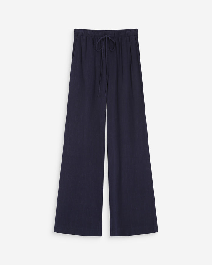 Pantalon large en lin taille haute marine Raven