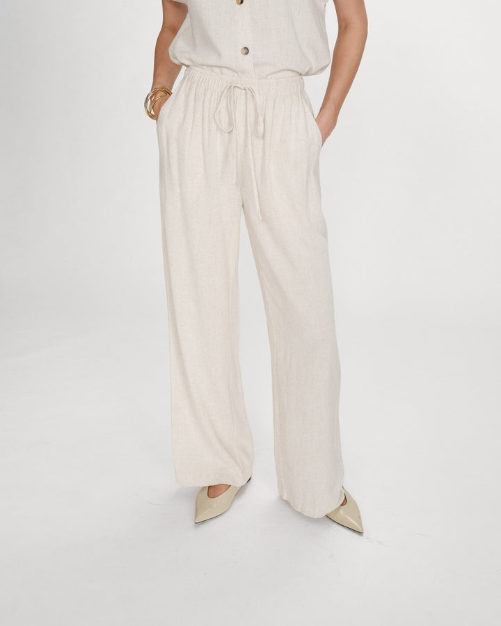 Wide-leg linen pants high-waist sable Raven