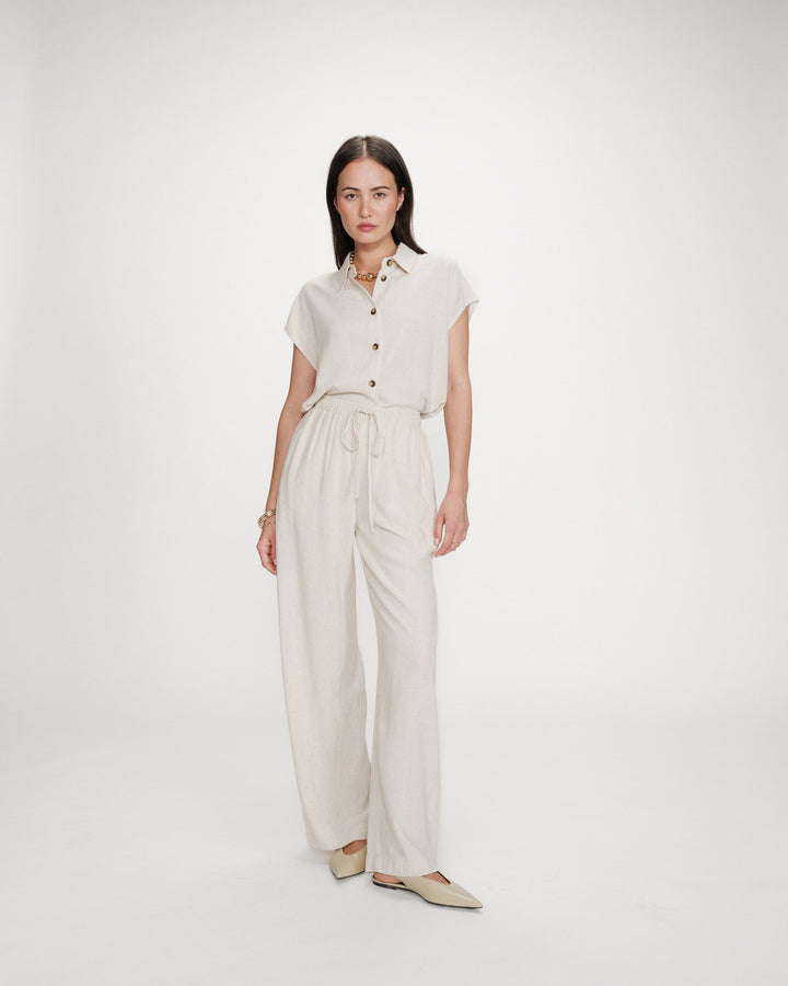 Wide-leg linen pants high-waist sable Raven