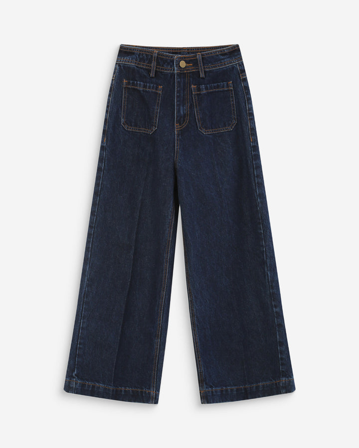 Jean loose 7/8e taille haute poches plaquées darkblue Joe