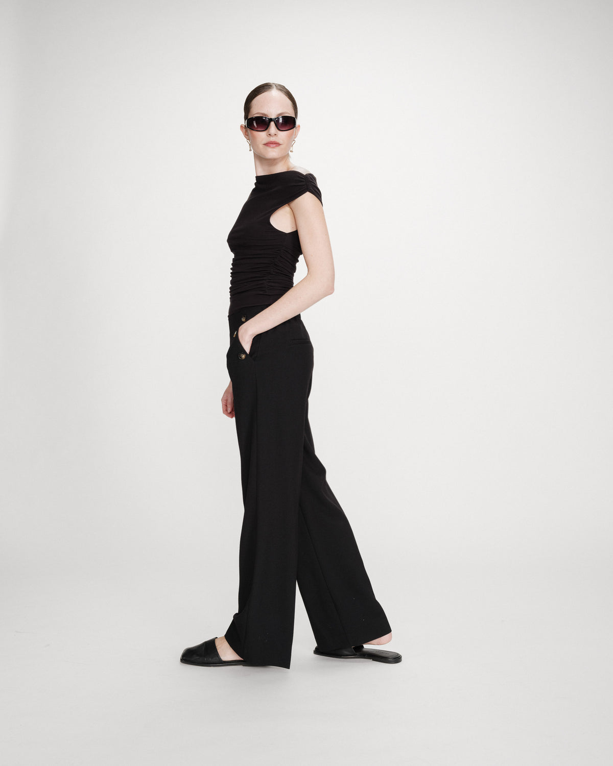 Pantalon tailleur droit poches italiennes noir Valigny