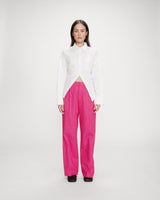 Pantalon tailleur à plis en lin et coton fuchsia Vanelis