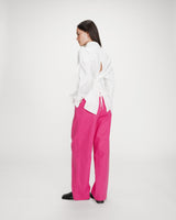 Pantalon tailleur à plis en lin et coton fuchsia Vanelis