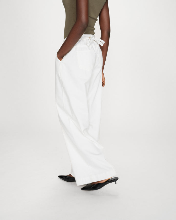 Jean baggy fluide taille mi-haute white Pompon