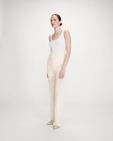 Pantalon en maille tricotée taille haute ecru Valado