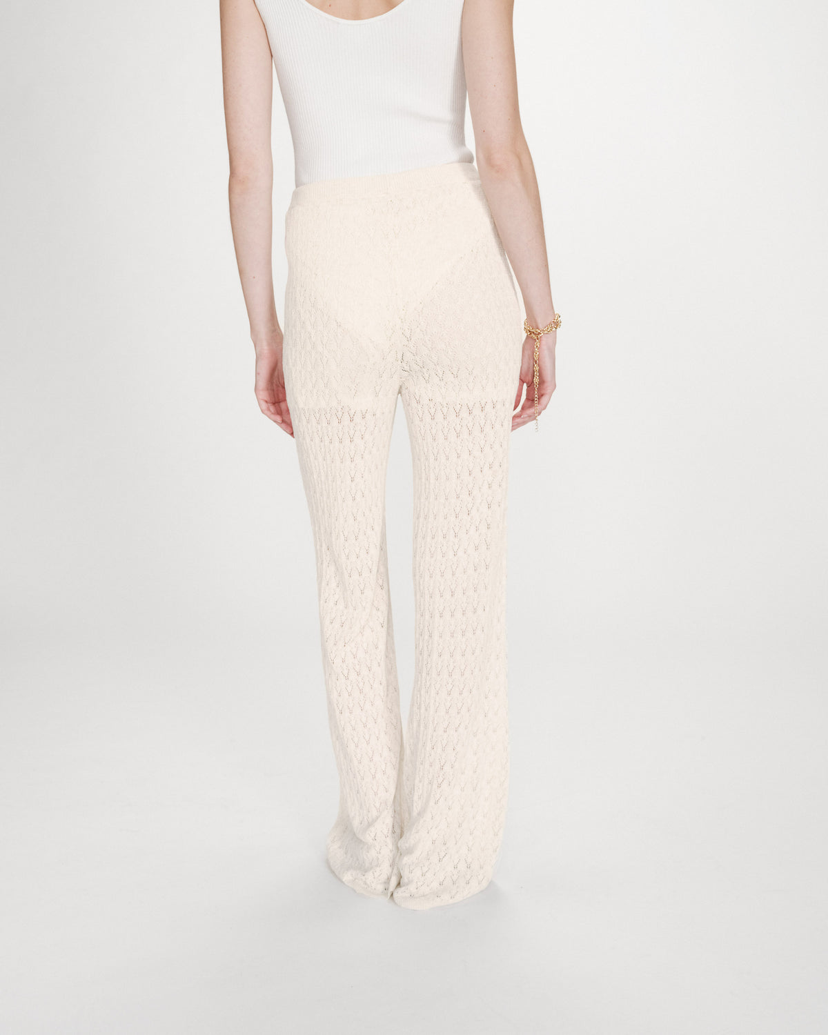 Pantalon en maille tricotée taille haute ecru Valado