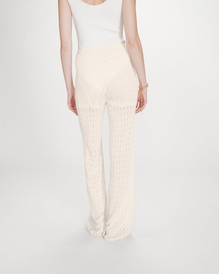 Pantalon en maille tricotée taille haute ecru Valado