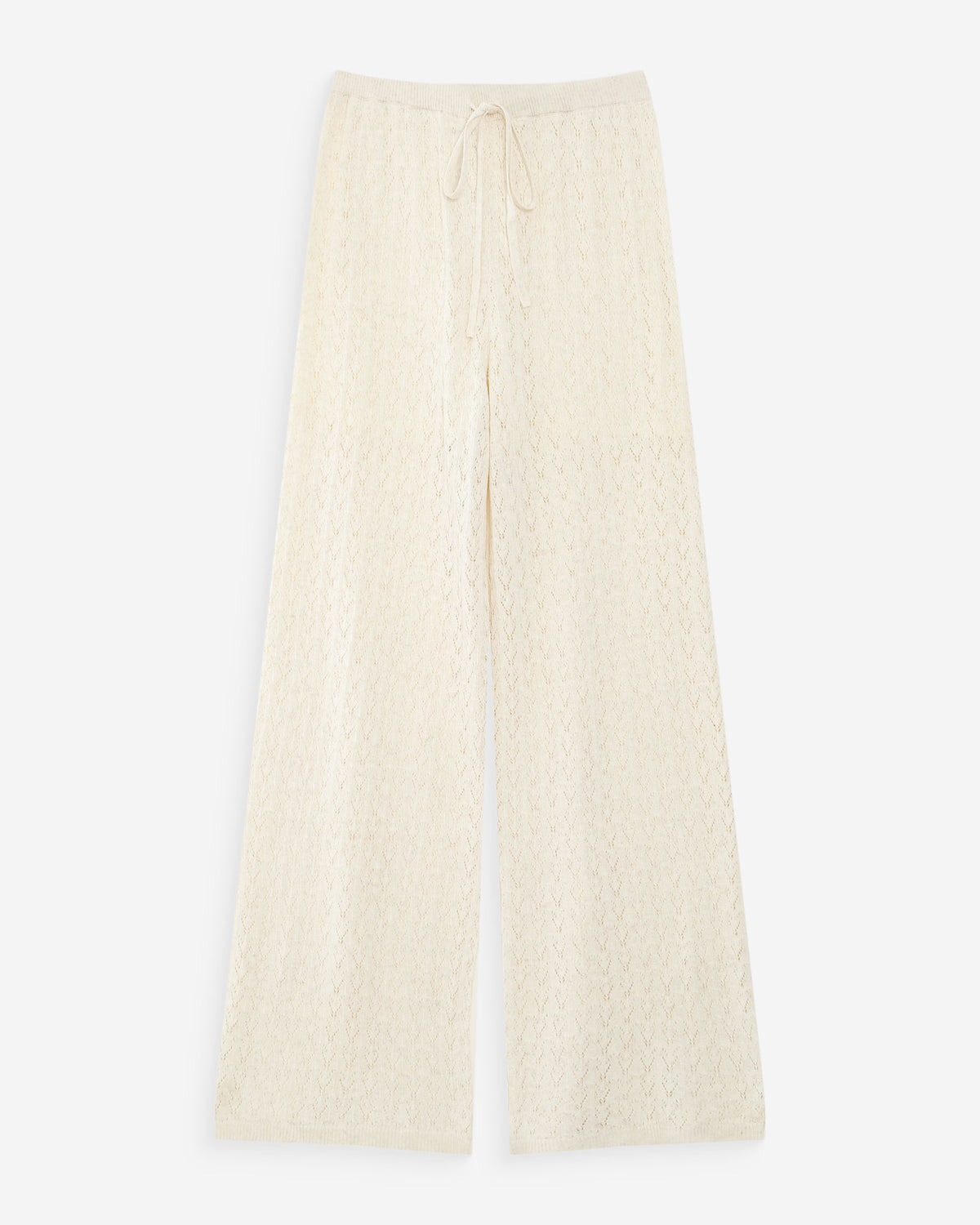 Pantalon en maille tricotée taille haute ecru Valado