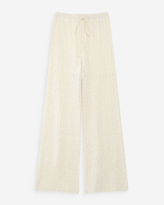 Pantalon en maille tricotée taille haute ecru Valado