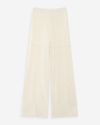 Pantalon en maille tricotée taille haute ecru Valado