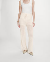 Pantalon en maille tricotée taille haute ecru Valado