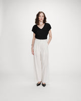 Pantalon tailleur droit en lin à fines rayures white Very