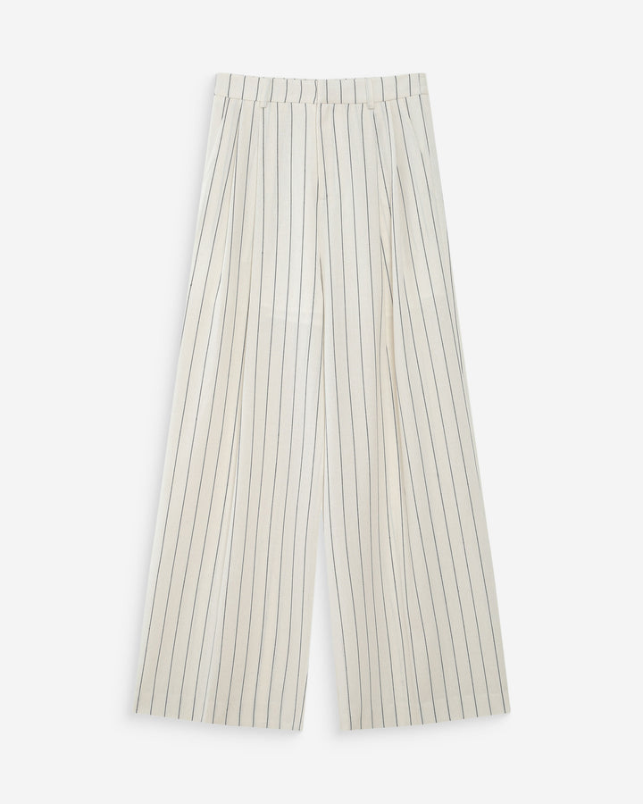 Pantalon tailleur droit en lin à fines rayures white Very